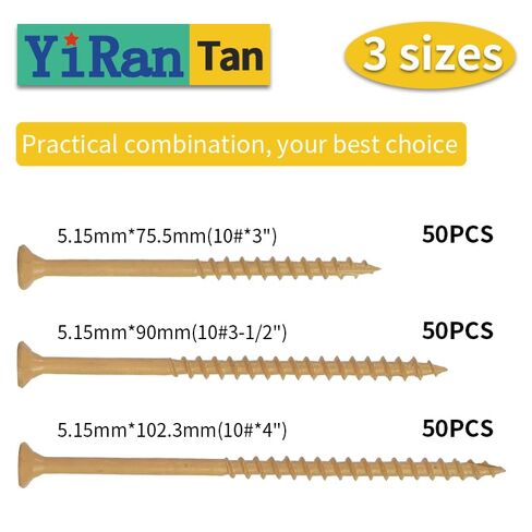 مجموعة متنوعة من مسامير الخشب من YIRAN، 150 قطعة، 3 مقاسات (3، 3-1/2، 4)، متضمنة لقمة نجمة T25، مطلية باللون البني الفاتح in Kuwait