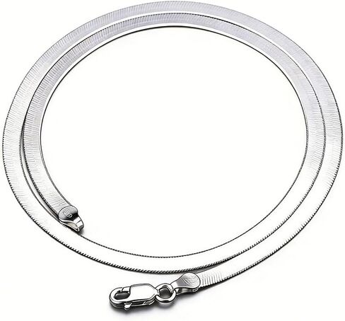 Minimalist 4MM Flat Snake Bone Chain Vintage Flat Chain Necklace Flexible 925 Sterling Silver Herringbone Flat Snake Magic Chain Necklace for Men Women Short Collarbone Blade Chain 20 inches in Kuwait