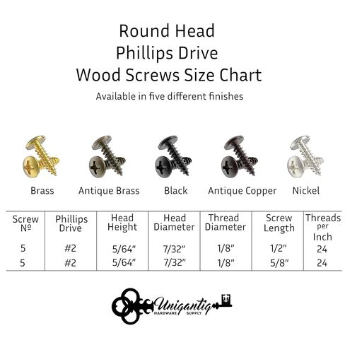#5 x 1/2" Brass Round Head Phillips Wood Screws - Pack of 25 - Self Tapping Screws for Wood - RH512-SB in Saudi Arabia