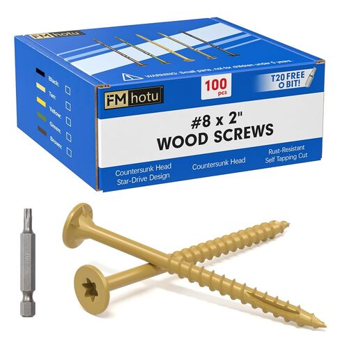 #8 x 1" Deck Screws, 100Pcs Star Drive Wood Screws, Rust Resistant Timber Screws for Timber/Log/Landscaping Wood, T20 Star Bit Included, Black in Kuwait