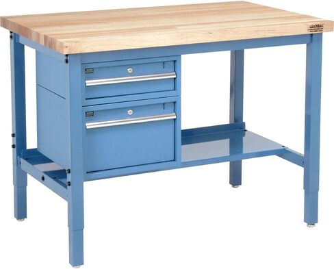 Global Industrial 96" W x 30" D Workbench, 1-3/4" Thick Maple Top Square Edge with Drawers & Shelf, Blue in Saudi Arabia