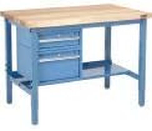 Global Industrial 96" W x 30" D Workbench, 1-3/4" Thick Maple Top Square Edge with Drawers & Shelf, Blue in Saudi Arabia