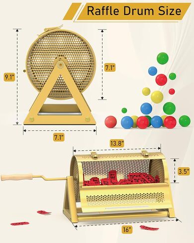 Metal Raffle Drum, Heavy Duty Raffle Ticket Spinner, Silent Design Raffle Ticket Drum with Large Wooden Handle, Raffle Box Holds 3000+ Tickes & 150 Balls for Lottery Games, Bingo, Raffle Balls in Kuwait