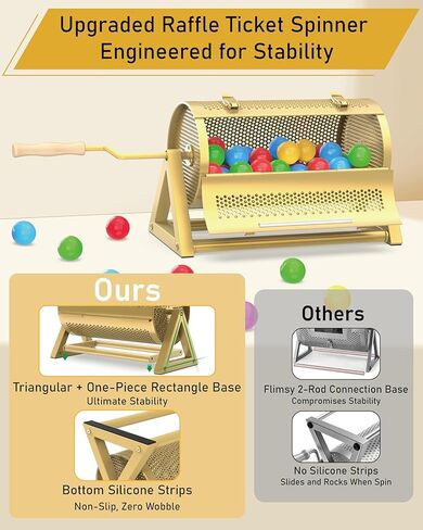 Metal Raffle Drum, Heavy Duty Raffle Ticket Spinner, Silent Design Raffle Ticket Drum with Large Wooden Handle, Raffle Box Holds 3000+ Tickes & 150 Balls for Lottery Games, Bingo, Raffle Balls in Kuwait