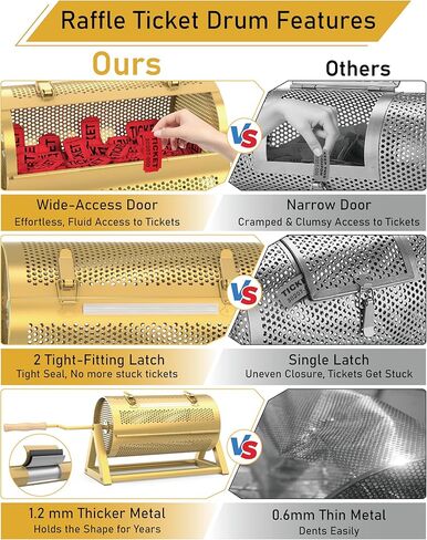 Metal Raffle Drum, Heavy Duty Raffle Ticket Spinner, Silent Design Raffle Ticket Drum with Large Wooden Handle, Raffle Box Holds 3000+ Tickes & 150 Balls for Lottery Games, Bingo, Raffle Balls in Kuwait