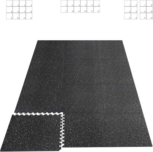 HAPBEAR 0.56'' Thick 12 Pcs 48 Sq Ft Exercise Equipment Mats - High-Density Rubber Top EVA Foam Interlocking Mats, 24x24in Tiles, Heavy-Duty Treadmill Mat for Hardwood Floors, Home Gym Mat in Kuwait