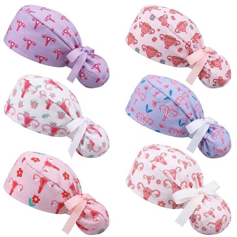 Shinymoon 6 Pcs Labor and Delivery Scrub Caps for Women, Uterus Working Cap with Sweatband, Adjustable Tie Back Ponytail Hat for Midwife, Obstetrics & Nursing Professionals in Saudi Arabia