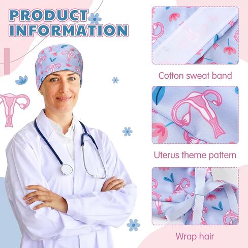 Shinymoon 6 Pcs Labor and Delivery Scrub Caps for Women, Uterus Working Cap with Sweatband, Adjustable Tie Back Ponytail Hat for Midwife, Obstetrics & Nursing Professionals in Saudi Arabia