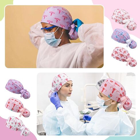 Shinymoon 6 Pcs Labor and Delivery Scrub Caps for Women, Uterus Working Cap with Sweatband, Adjustable Tie Back Ponytail Hat for Midwife, Obstetrics & Nursing Professionals in Saudi Arabia