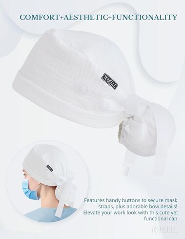 Ponytail Scrub Cap for Women – Solid White Surgical Cap with Buttons, Cotton Ponytail Scrub Caps, Adjustable Surgical Hat for Women to Secure Long Hair in Saudi Arabia