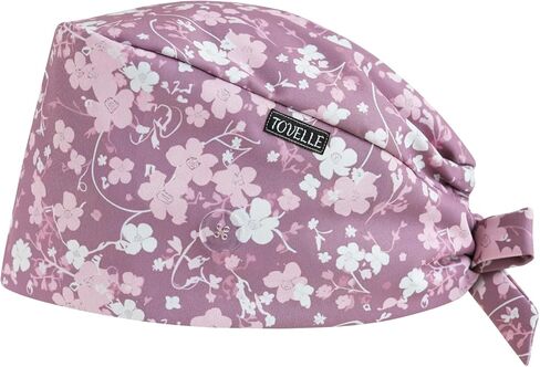 قبعات تنظيف مطبوعة على الوجهين من Pink Series Florals للنساء مع أزرار، قابلة للتعديل تساعد على تقليل تراكم القبعات الطبية الثابتة، قبعات جراحية قابلة للتنفس مع عصابة رأس لساعات طويلة in Saudi Arabia