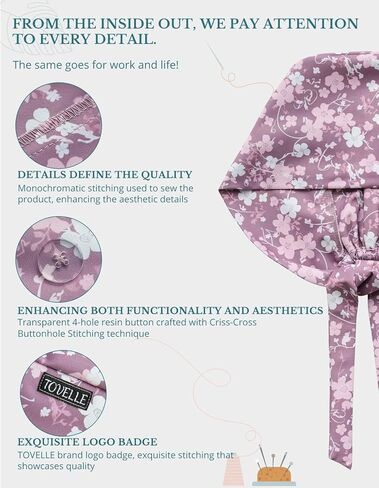 قبعات تنظيف مطبوعة على الوجهين من Pink Series Florals للنساء مع أزرار، قابلة للتعديل تساعد على تقليل تراكم القبعات الطبية الثابتة، قبعات جراحية قابلة للتنفس مع عصابة رأس لساعات طويلة in Saudi Arabia