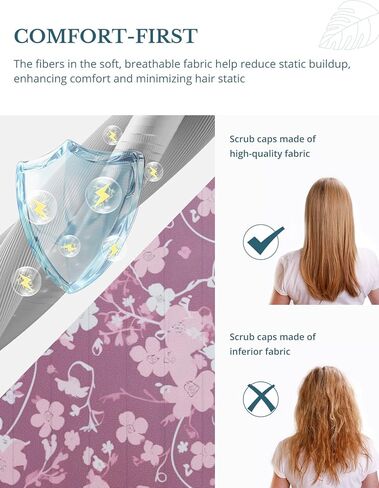 قبعات تنظيف مطبوعة على الوجهين من Pink Series Florals للنساء مع أزرار، قابلة للتعديل تساعد على تقليل تراكم القبعات الطبية الثابتة، قبعات جراحية قابلة للتنفس مع عصابة رأس لساعات طويلة in Saudi Arabia