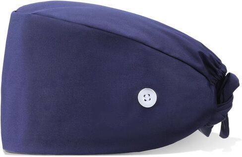 Adjustable Bouffant Hats Button Sweatband Cap Bouffant Satin Lined Working Hat Navy Blue Caps Tie Back Hats for Women Men in Saudi Arabia