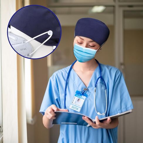 Adjustable Bouffant Hats Button Sweatband Cap Bouffant Satin Lined Working Hat Navy Blue Caps Tie Back Hats for Women Men in Saudi Arabia