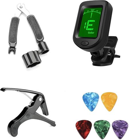 Professional Guitar Accessories Set - Durable Capo, 3-in-1 String Winder Cutter Plier, Clip-on Tuner, Guitar Picks for Acoustic Classical Electric Guitars in Saudi Arabia