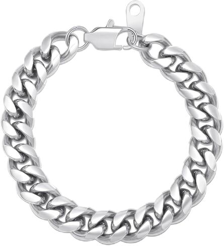 Chain Bracelet for Mens Women Man Jewelry Gifts for Him Cuban Chains Silver Stainless Steel Cuban Link Bracelets for Hip Hop Rapper 10mm 6.5inches in Kuwait