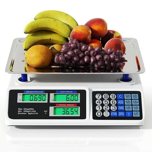 مقياس حساب الأسعار Giantex 66 رطل/30 كجم، ميزان طعام تجاري قابل لإعادة الشحن مع شاشة LCD مزدوجة، منصة من الفولاذ المقاوم للصدأ، وزن الطعام من الدرجة التجارية لمتاجر اللحوم، سوق المزارعين، ديلي in Saudi Arabia