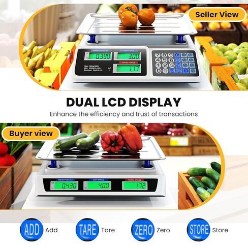 مقياس حساب الأسعار Giantex 66 رطل/30 كجم، ميزان طعام تجاري قابل لإعادة الشحن مع شاشة LCD مزدوجة، منصة من الفولاذ المقاوم للصدأ، وزن الطعام من الدرجة التجارية لمتاجر اللحوم، سوق المزارعين، ديلي in Saudi Arabia