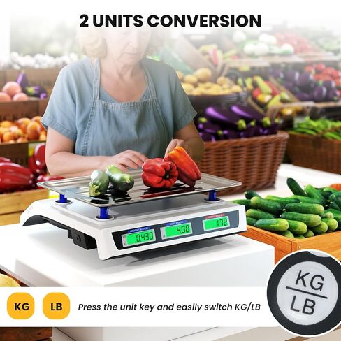 مقياس حساب الأسعار Giantex 66 رطل/30 كجم، ميزان طعام تجاري قابل لإعادة الشحن مع شاشة LCD مزدوجة، منصة من الفولاذ المقاوم للصدأ، وزن الطعام من الدرجة التجارية لمتاجر اللحوم، سوق المزارعين، ديلي in Saudi Arabia