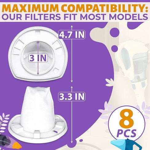 مرشحات بلاك اند ديكر البديلة VF110 للمكنسة اليدوية - 8 عبوات مرشح قابل للغسل وإعادة الاستخدام متوافق مع CHV9610، CHV1210، CHV1410، CHV1410B، CHV1410L، CHV1510 in Kuwait