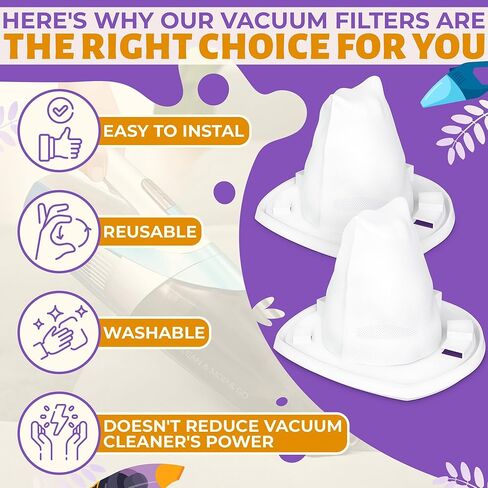 مرشحات بلاك اند ديكر البديلة VF110 للمكنسة اليدوية - 8 عبوات مرشح قابل للغسل وإعادة الاستخدام متوافق مع CHV9610، CHV1210، CHV1410، CHV1410B، CHV1410L، CHV1510 in Kuwait