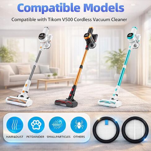 3 Pack Replacement Filters Compatible with Tikom V500 /V450 Cordless Vacuum Cleaner, Washable Filters Works with Tikom 40kpa Stick Vacuum.3 Pack Vacuum Filters 1 Small Brush in Saudi Arabia