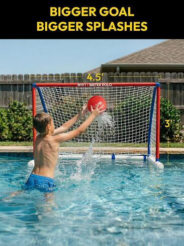 A11N Sports Floating Water Polo Goal Set – Large 4.7ft x 3.1ft Pool Net with 4 Balls – Fun Summer Backyard & Pool Game - Blue & Red in Kuwait