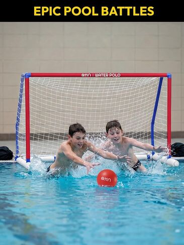 A11N Sports Floating Water Polo Goal Set – Large 4.7ft x 3.1ft Pool Net with 4 Balls – Fun Summer Backyard & Pool Game - Blue & Red in Kuwait