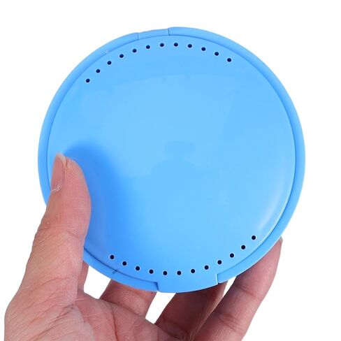 Portable Retainer Storage Box with Mirror Plastic Round Tooth Holder for False Teeth and Orthodontic Retainers Travel and Home Use in Sky Blue in Saudi Arabia