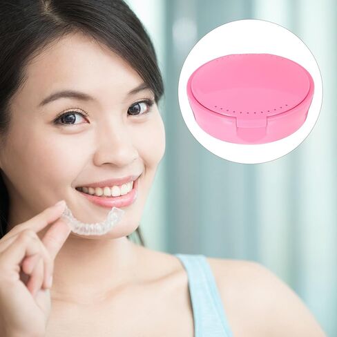 Portable Pink Retainer Storage Box with Mirror for Travel and Home Use Plastic Tooth Organizer Case for False Teeth and Retainer Holder in Saudi Arabia