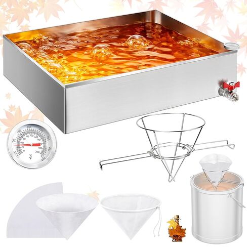 Maple Syrup Evaporator Pan 24 x 18 x 6 Inch with 10" Fryer Filter Stand 10 Pcs Fryer Oil Filter a Thermometer Stainless Steel Maple Syrup Pan for Boiling Syrup for Home Outdoor in Saudi Arabia