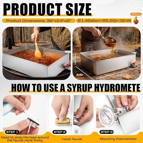 Maple Syrup Evaporator Pan 24 x 18 x 6 Inch with 10" Fryer Filter Stand 10 Pcs Fryer Oil Filter a Thermometer Stainless Steel Maple Syrup Pan for Boiling Syrup for Home Outdoor in Saudi Arabia
