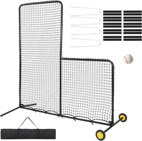 PeakPursuit 7x7FT L-Shaped Baseball Pitching Net with Wheels,Portable Steel L Screen,Protective Pitcher Screen Netting for Batting Cage, Softball & Tee-Ball Practice (All Skill Levels) in Saudi Arabia