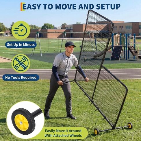 PeakPursuit 7x7FT L-Shaped Baseball Pitching Net with Wheels,Portable Steel L Screen,Protective Pitcher Screen Netting for Batting Cage, Softball & Tee-Ball Practice (All Skill Levels) in Saudi Arabia