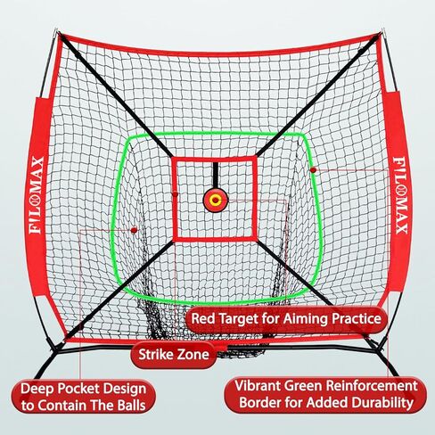 شبكة تدريب البيسبول والكرة اللينة مقاس 5 × 5 أقدام للأطفال، مع تي شيرت شبابي أحمر ومنطقة الضرب، شبكة ضرب محمولة في الفناء الخلفي للكرة اللينة والبيسبول، مثالية للأطفال بعمر 12 عامًا أو أقل in Kuwait