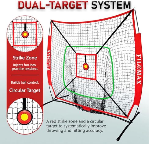 شبكة تدريب البيسبول والكرة اللينة مقاس 5 × 5 أقدام للأطفال، مع تي شيرت شبابي أحمر ومنطقة الضرب، شبكة ضرب محمولة في الفناء الخلفي للكرة اللينة والبيسبول، مثالية للأطفال بعمر 12 عامًا أو أقل in Kuwait