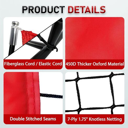 شبكة تدريب البيسبول والكرة اللينة مقاس 5 × 5 أقدام للأطفال، مع تي شيرت شبابي أحمر ومنطقة الضرب، شبكة ضرب محمولة في الفناء الخلفي للكرة اللينة والبيسبول، مثالية للأطفال بعمر 12 عامًا أو أقل in Kuwait