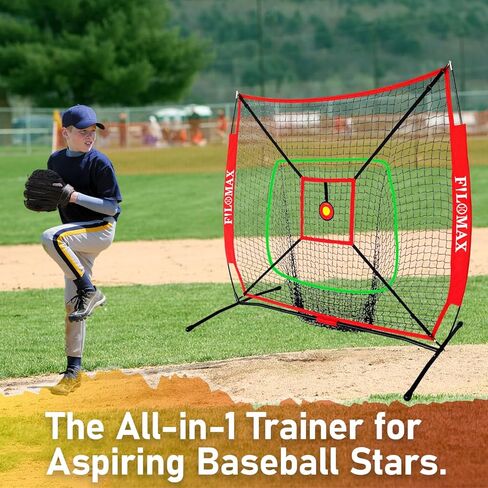 شبكة تدريب البيسبول والكرة اللينة مقاس 5 × 5 أقدام للأطفال، مع تي شيرت شبابي أحمر ومنطقة الضرب، شبكة ضرب محمولة في الفناء الخلفي للكرة اللينة والبيسبول، مثالية للأطفال بعمر 12 عامًا أو أقل in Kuwait