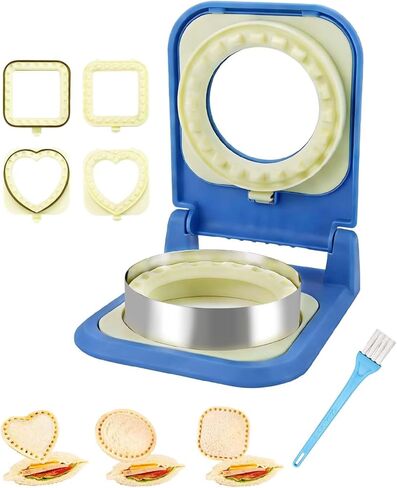 3-in-1 Uncrustable Sandwich Maker - Heart/Circle/Square Crustless Sandwich Cutter & Sealer for Kids' Lunch, Breakfast & Lunchboxes | BPA-Free Press, Easy Clean, Food-Grade PP (Light Blue) in Saudi Arabia