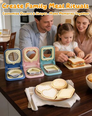 3-in-1 Uncrustable Sandwich Maker - Heart/Circle/Square Crustless Sandwich Cutter & Sealer for Kids' Lunch, Breakfast & Lunchboxes | BPA-Free Press, Easy Clean, Food-Grade PP (Light Blue) in Saudi Arabia