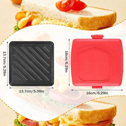 صانع الساندوتشات بالميكروويف، صانع توست صغير أحمر مع شواية ألومنيوم قابلة للإزالة وغطاء من السيليكون مقاس 16 × 16 سم، شواية ميكروويف لتوست ساندويتش الجبن in Kuwait