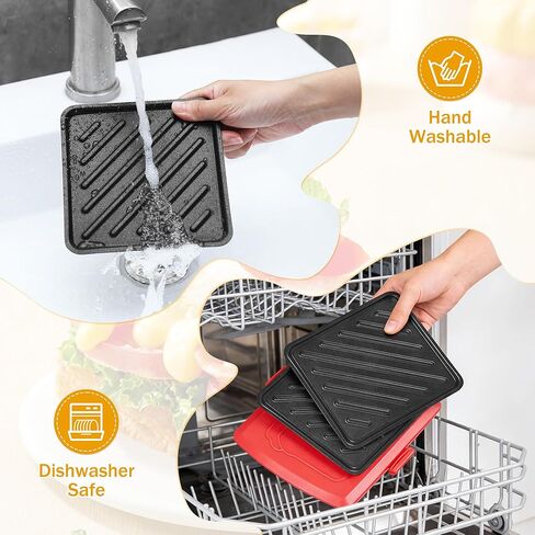 صانع الساندوتشات بالميكروويف، صانع توست صغير أحمر مع شواية ألومنيوم قابلة للإزالة وغطاء من السيليكون مقاس 16 × 16 سم، شواية ميكروويف لتوست ساندويتش الجبن in Kuwait