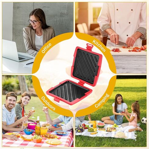 صانع الساندوتشات بالميكروويف، صانع توست صغير أحمر مع شواية ألومنيوم قابلة للإزالة وغطاء من السيليكون مقاس 16 × 16 سم، شواية ميكروويف لتوست ساندويتش الجبن in Kuwait