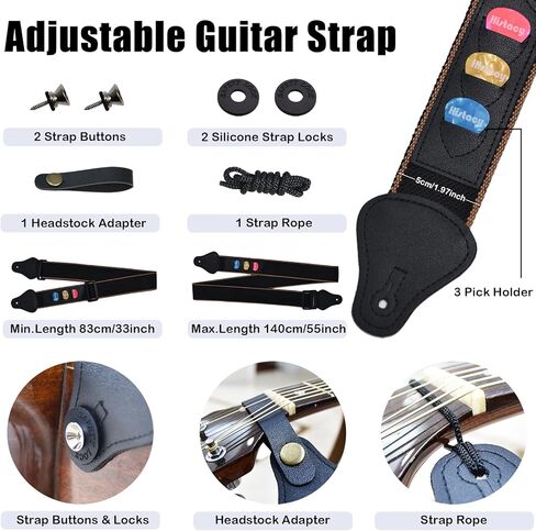 Guitar Accessories Kit: Wooden Stand, Strap, Clip-On Tuner, 3-in-1 Capo, 30 Picks for Acoustic, Electric Guitar, Bass & Ukulele, All-in-One Perfect Guitar Gift Set for Men & Beginners & Pros in Saudi Arabia