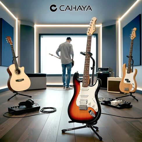 CAHAYA Guitar Stand Floor Adjustable - Folding Universal Guitar Holder Instrument Tripod Stand Fit for Acoustic Electric Classical Guitars Bass Banjo Mandolin in Saudi Arabia
