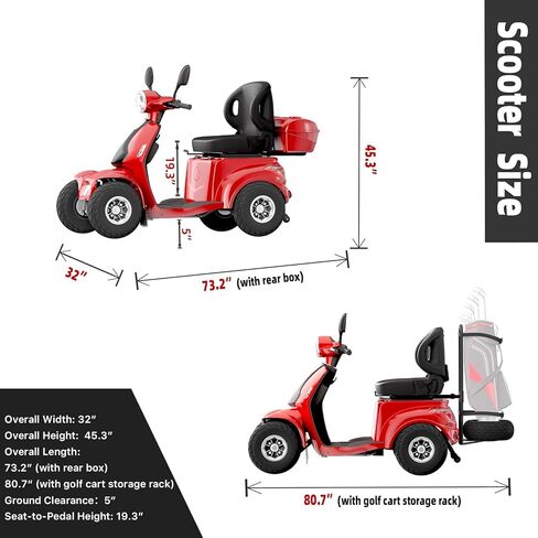 2-in-1 Heavy Duty Electric Golf Cart & Adults Mobility Scooters - 1000W Motor, 4 Fat Tires, Multi-Mode Rear Trunk, 3 Speed Control, Long Range Battery, Remote Keys in Saudi Arabia