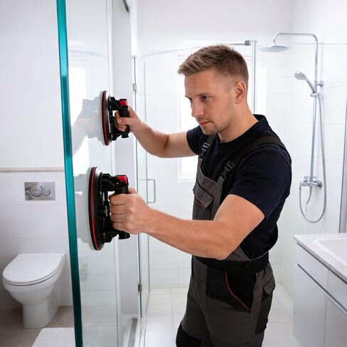 أكواب شفط زجاجية لرفع الزجاج الكبير، أكواب شفط شديدة التحمل مقاس 8 بوصات مع مقياس الضغط، عبوتان سعة تحميل 880 رطل، أداة أكواب شفط مع حقيبة حمل للزجاج والبلاط والزجاج الأمامي in Kuwait