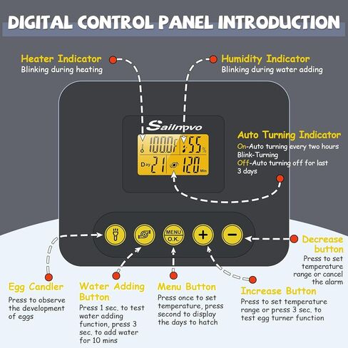 حاضنات سيلنوفو لتفريخ البيض 70 بيضة مع دوران تلقائي للبيض وترطيب تلقائي، تحكم في درجة الحرارة، حاضنة لبيض الدجاج والبط السمان، مثالية لمزرعة المدرسة المعملية، رمادي وأصفر in Kuwait