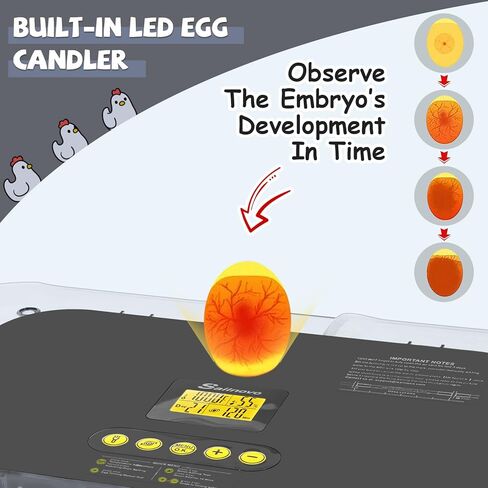 حاضنات سيلنوفو لتفريخ البيض 70 بيضة مع دوران تلقائي للبيض وترطيب تلقائي، تحكم في درجة الحرارة، حاضنة لبيض الدجاج والبط السمان، مثالية لمزرعة المدرسة المعملية، رمادي وأصفر in Kuwait